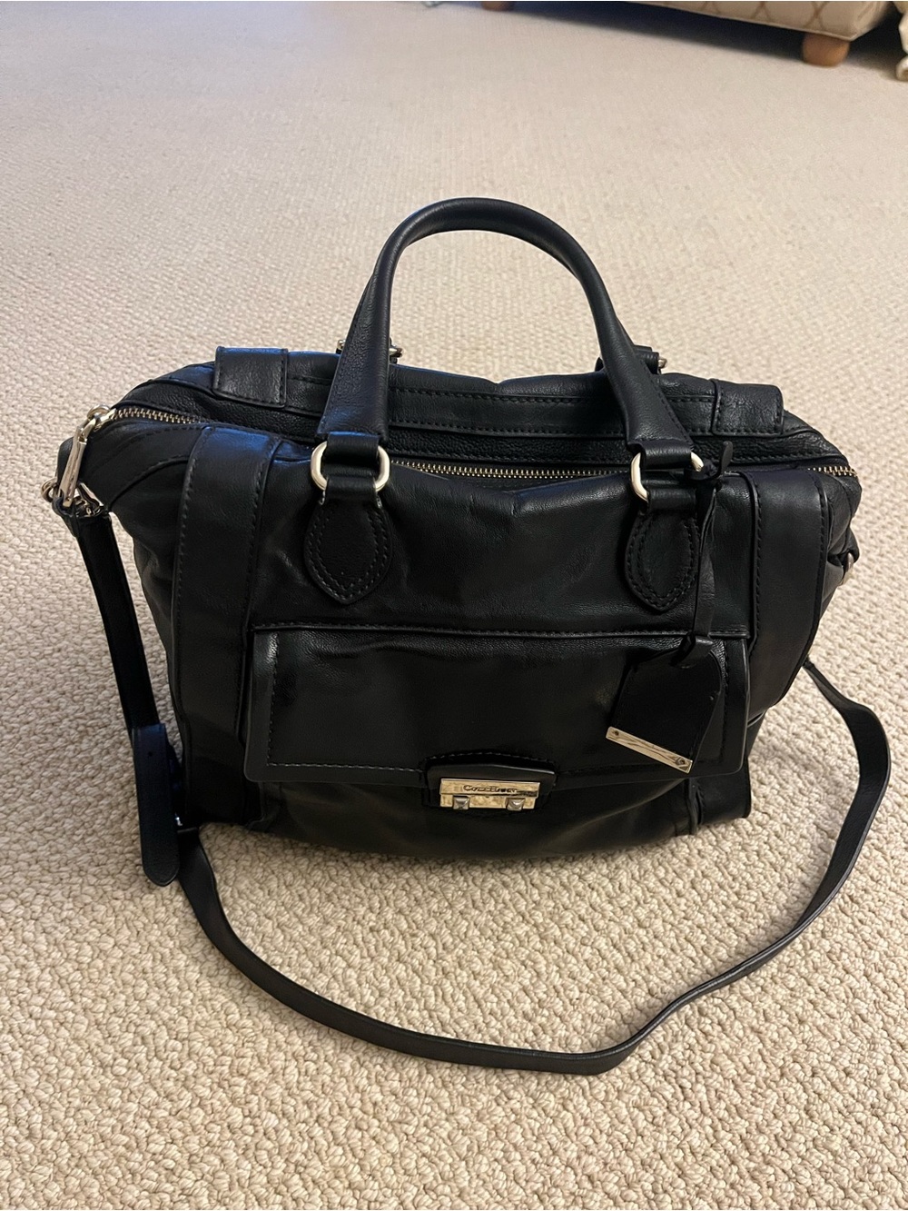 Cole Haan leather satchel black with gold trim: very good condition
